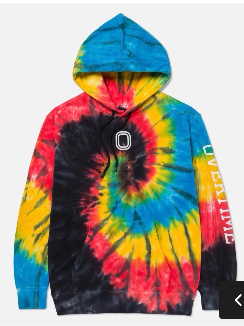 Overtime Tie-Dye Hoodie with 'O' Logo and Sleeve Text